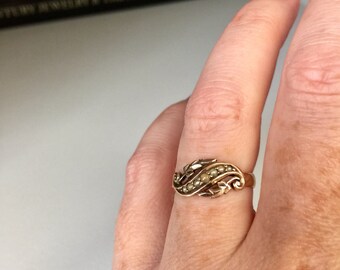 REDUCED - Antique Edwardian 18k gold and seed pearl scroll work leaf ring, Anniversary, Wedding, Bridal, Gift, Jewelry, Jewellery, Love