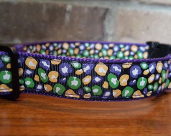 Mardi Gras Leopard Print Dog Collar - Large