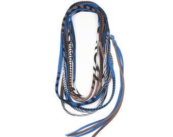 Colorful Necklace, Colorful Jewelry, Textile Necklace, Textile Jewelry, Boho Scarf, Bohemian Scarf, Blue Necklace, Blue Skinny Scarf