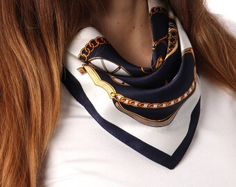 Silk Scarf Silk Scarf Square Bandana Floral Scarf Neckerchief Silk Scarf Women Scarf Silk 100% Silk Scarf Vintage Silk Scarf Gift
