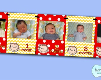 Curious George Party First Year Photo Banner / 12 Month Picture Banner - Curious George First Birthday - FILE to PRINT DIY