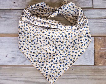 White & Blue Flower Dog Bandana, Blue Flower Bandana, Tie On Bandana