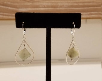 Silver Teardrop with Aquamarine Earrings
