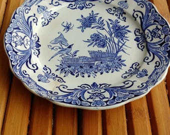 DELF blue plate decor garden-bird-manufacture Dutch