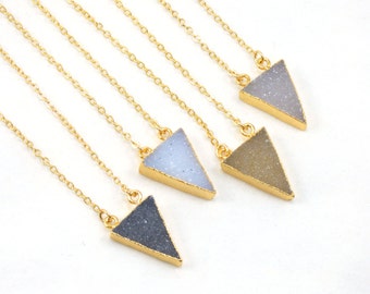 30% OFF JEWELRY SALE! Triangle Druzy Pendant Necklace, Druzy Necklace, Bridesmaid Gift, Natural Stone Necklace, Druzy Pendant Necklace