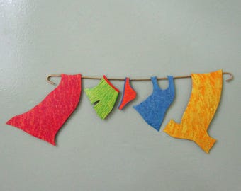 Metal Wall Art Clothesline Laundry Room Decor Recycled Metal Wall Sculpture 7 x 20
