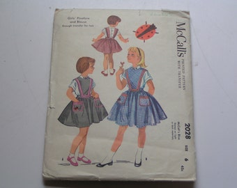 Vintage McCalls Pattern 2028 Girls Pinafore and Blouse