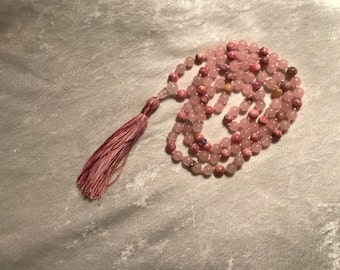 Rose Quartz, Peach Moonstone, & Rhodocrosite Mala