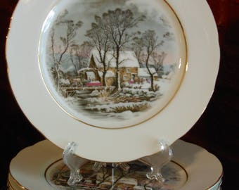 Four Vintage Avon Representative Award Plates . Currier & Ives, Old Grist Mill (1977)