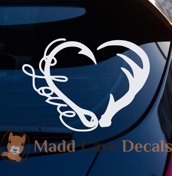 Antler Fish Hook Love Heart Decal for tumblers laptops