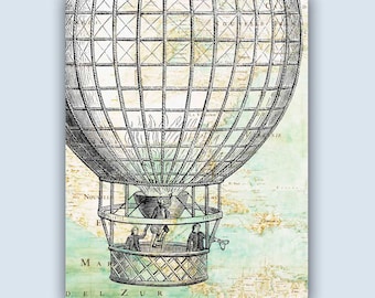Hot Air Balloon, Flying Decorations, Playroom educational decoration, Balloon print, Hot air balloon communication, Montgolfiere collection