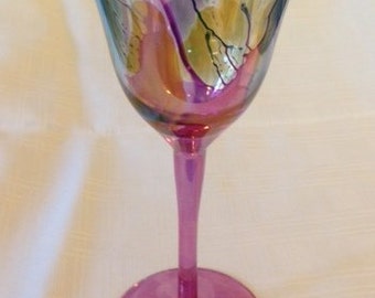 Large Colorful Abstract Art Wine Goblet