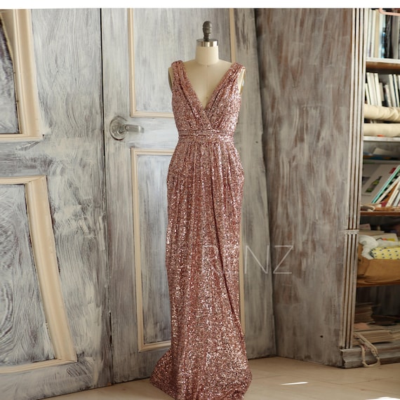 Bridesmaid Dress  Rose  Gold  Sequin DressWedding DressMetallic