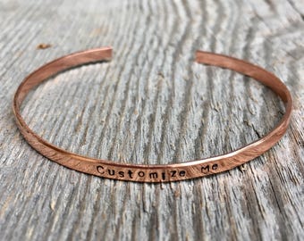 Custom Copper Bracelet, Custom Cuff Bracelet, Personalized Bracelet, Bangle Bracelet, Skinny Bracelet, Minimalist Bracelet, Gift for Her