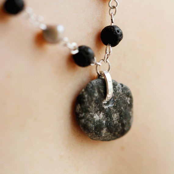 Black Stone Necklace Stone Necklace Stone Drop Necklace