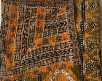 Vintage Kantha Quilt Orange Black Throw