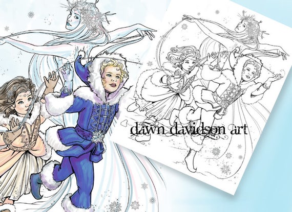 Children Of Winter Coloring Page Fantasy For Adults Snow Queen Jack Frost Christmas