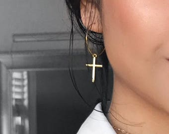 Cross Hoop Earrings|| Gold Earrings|| Cross Earrings | Hoop Earrings || Gold Hoop Earrings || Silver Cross Earrings Minimal Cross Hoops