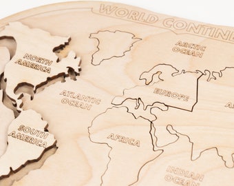 Kids puzzle - World map puzzle - Educational puzzle - Montessori toys - Educational toys - Toddler wooden toy - Fine motor skills