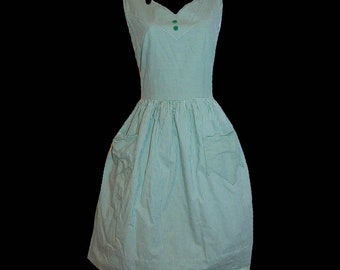 Vintage 40s 50s green white stripe cotton sun dress s xs