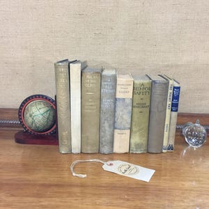 Rustic Book Decor | GREY BLUE BEIGE | Vintage Book Stack | Rustic | Farmhouse Style | Old Books Decoration | Shelf Staging | Vintage Books