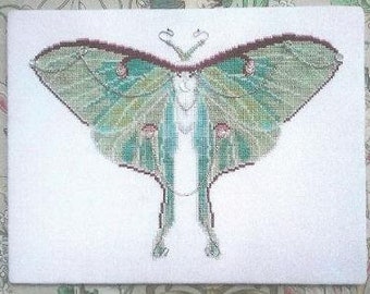 New to Shop! FIRESIDE ORIGINALS Steampunk Luna Moth counted cross stitch patterns at cottageneedle.com GHO90
