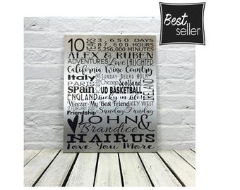 10 year anniversary gift for him, metal wall art, tin anniversary gift, family name sign, anniversary gift, Best Selling Items