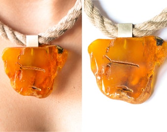 Baltic amber pendant, amber necklace, orange, genuine amberstone, sterling silver 925, for woman, with chain, amber Pendant