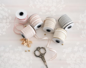 Cotton Ribbons - Rose Gold Ribbon - Gold Ribbon - Natural Cotton Ribbon - Metallic Ribbons - Loose Weave - DRITTOFILO - 3/8" Cotton Ribbons