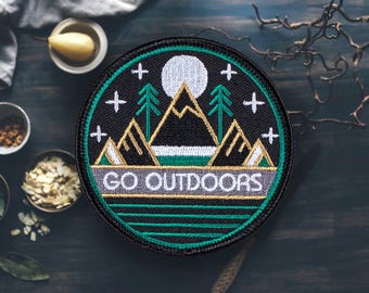 Go Outdoors Hiking Patch | Sew On | Embroidered | Patches for Jackets | 2.75" (Free Shipping US)