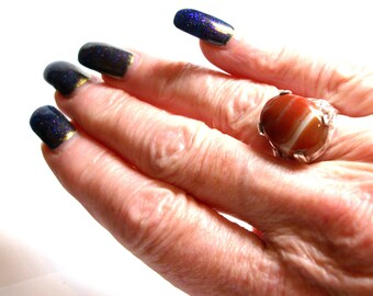 Agate ring, striped agate ring, agate cabochon ring, solitaire ring, anniversary, orange white brown, s 6 1/4 "Sienna"