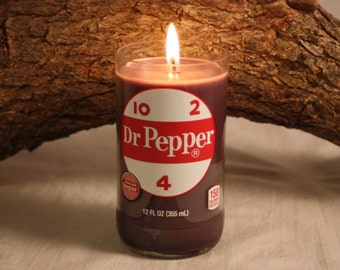 Upcycled Dr Pepper Soda Bottle Candle Scented in Dr Pepper Fragrance, Great Gift for Dr Pepper Lover, Perfect Birthday Gift, Unique Gift
