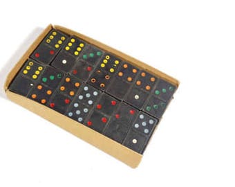 Wood Dominoes, Vintage Black Wood Dominoes Art Supply
