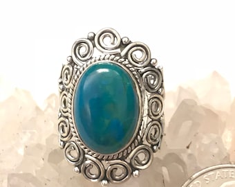 Genuine Peruvian Blue Opal Ring, Size 8 1/2