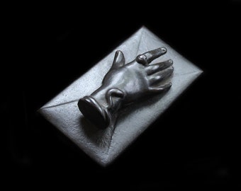 MoonsCuriousItems-Graceful Grand Tour Bronze Ladies Hand Sculpture Paper Weight W a Snake Bracelet Detail on Bronze Base