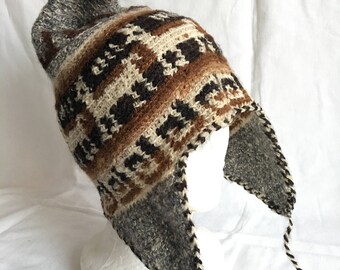 Peruvian chullo earflap hat-andean hat-Peru-Alpaca