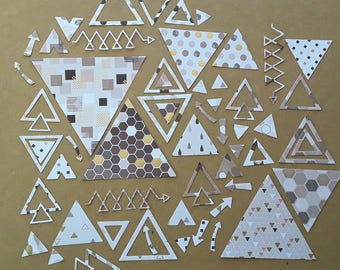 Set of 55 cuts paper, triangles, arrows, geometric patterns