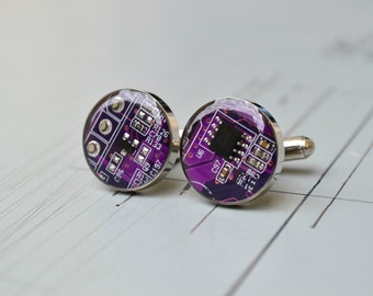 Best Man Wedding Purple Cufflinks Geekery Computer Circuit Board Cool Mens Cufflinks