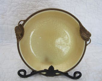 Vintage Metal Dish or shallow bowl with Brass or Bronze trim around outer edge