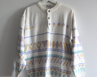 SALE! 80's / 90's PASTEL cotton sweater / PATTERNED / 3d weave /
