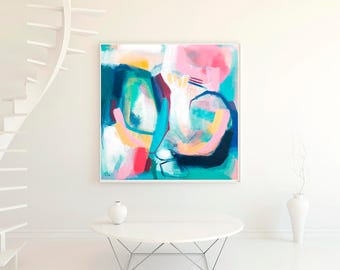 Acrylic wall art giclee PRINT, large abstract painting colorful print, abstract modern wall decor, blue white modern contemporary abstract