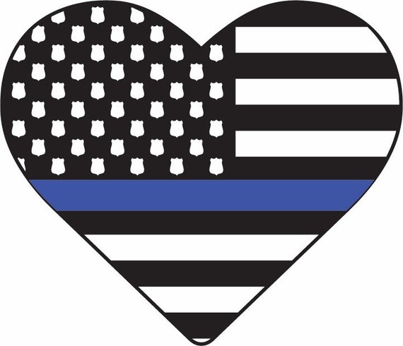 Thin Blue Line Heart American Flag Decal Police Law