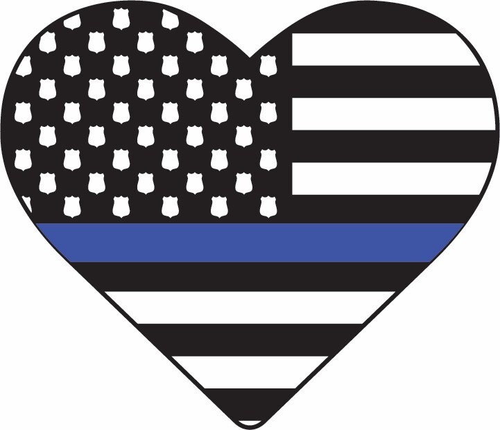 Thin blue line heart American flag decal Police Law