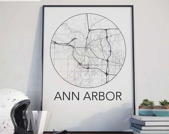 Ann Arbor, Michigan Minimalist City Map Print