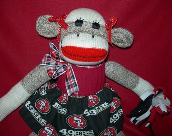 San Francisco Forty-Niners Football Brown Red Heel Sock Monkey Girl Doll/Cheerleader