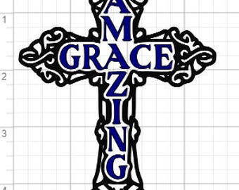 Amazing Grace Cross Design SVG PDF EPS Dxf & Studio 3 Cut Files