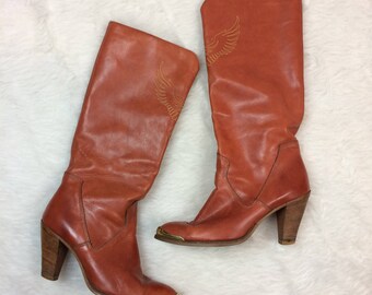 DINGO Vintage Firebird Boots 3.5” Stacked Heel Knee High Size 7.5