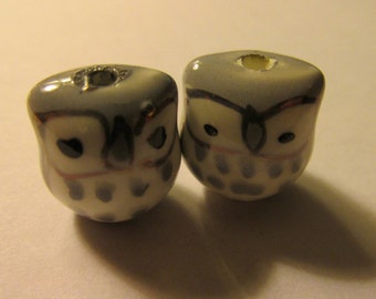 Gray Ceramic Baby Owl, 1/2", Set of 2