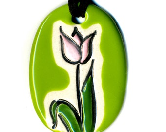 Tulip Ceramic Necklace in Green