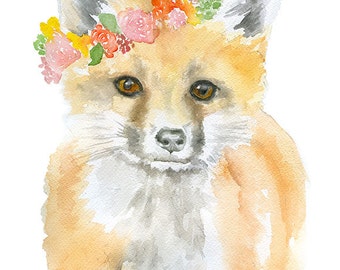 Baby Fox Watercolor Painting 8 x 10 Fine Art Giclee
